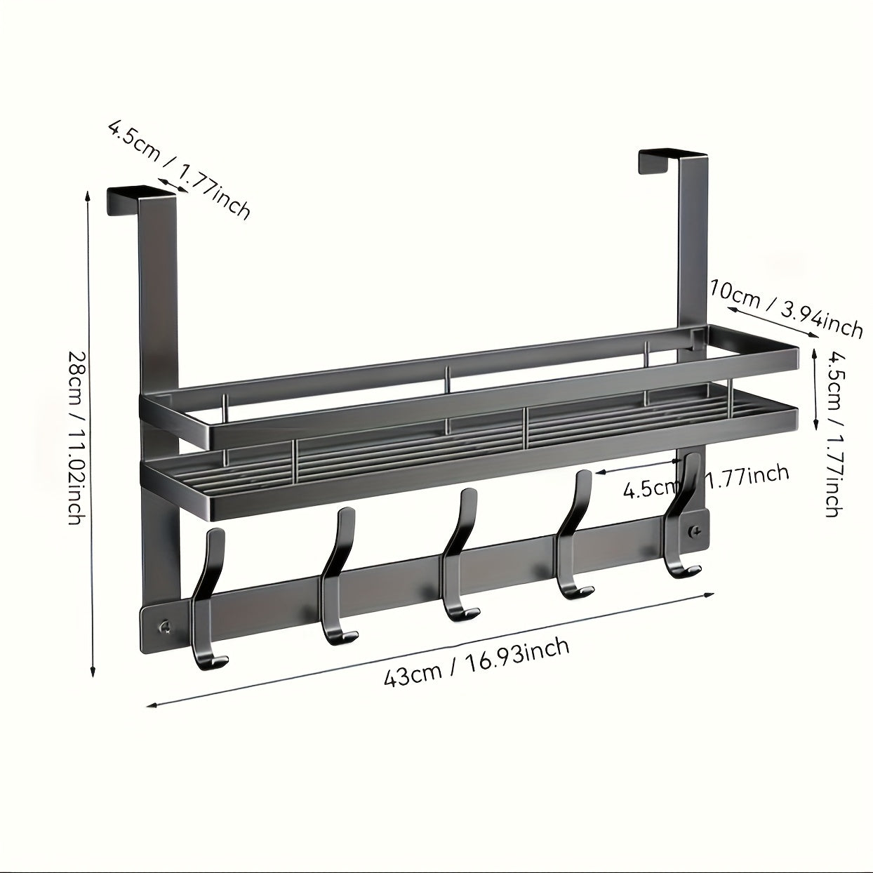 Deurrek met Plank en Haken voor Jassen, Tassen en Accessoires