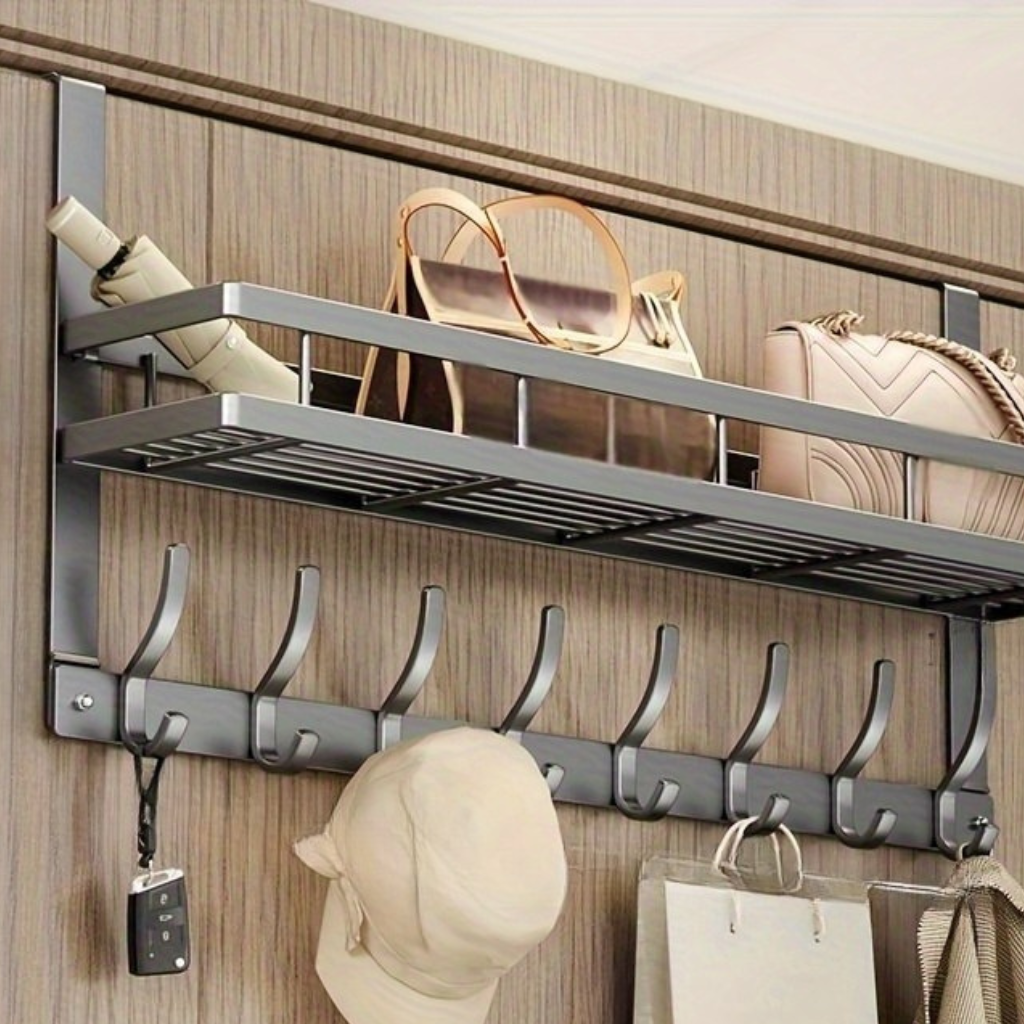 Deurrek met Plank en Haken voor Jassen, Tassen en Accessoires