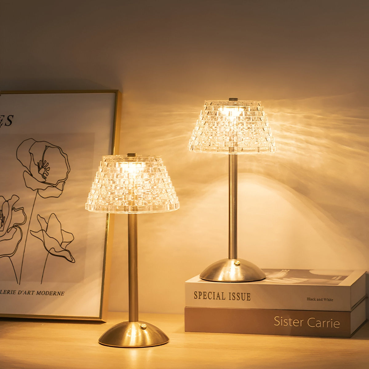 Draadloze Tafellamp Retro met Kristallen Kap en Touch Bediening