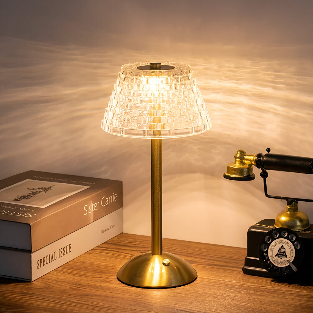 Draadloze Tafellamp Retro met Kristallen Kap en Touch Bediening