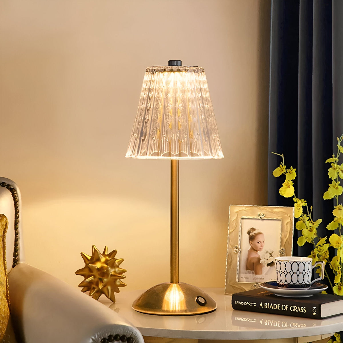 Draadloze Tafellamp Retro met Kristallen Kap en Touch Bediening