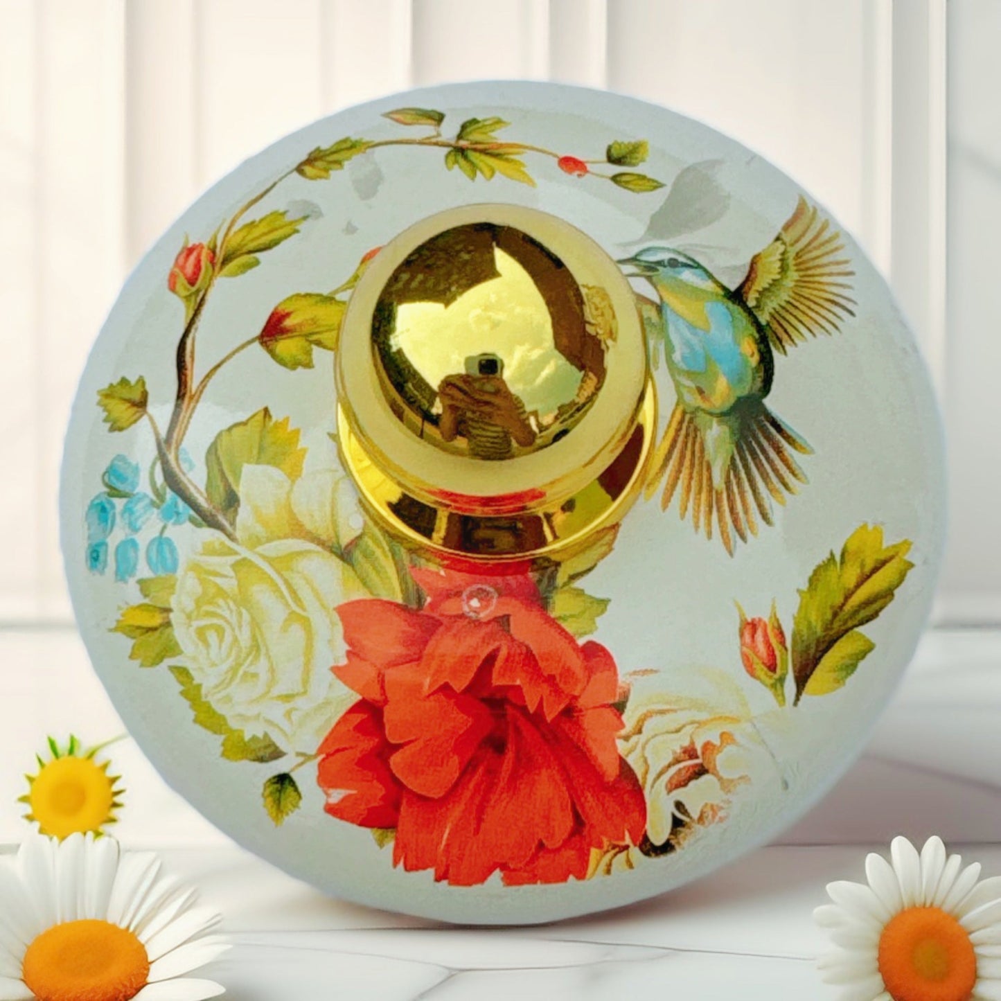 Emaille Theepot met Bloemen en Vogelprint en Gouden Details