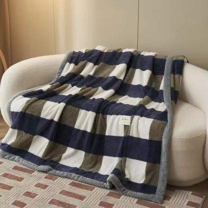 Fleece Plaid Deken met Geruit en Streep Patroon voor Bank en Bed