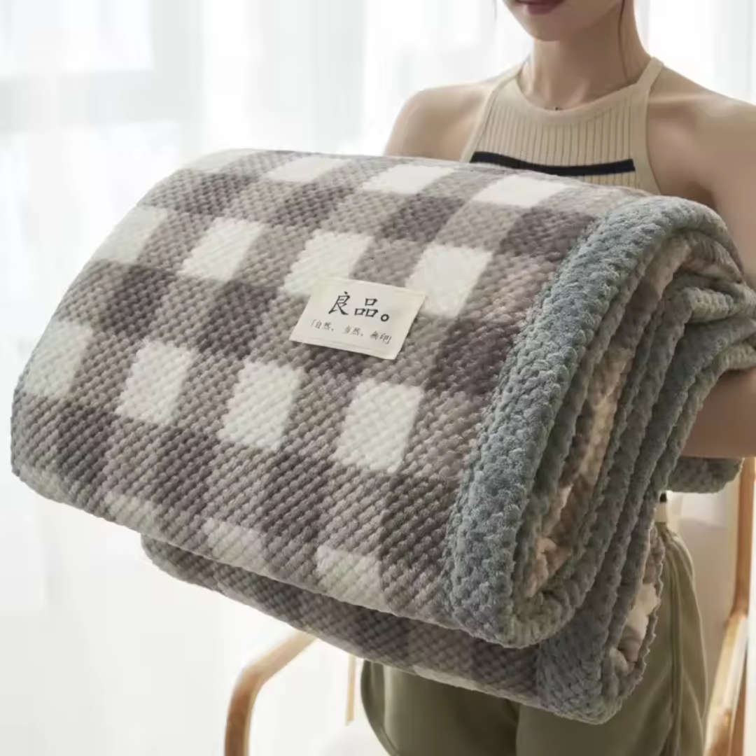 Fleece Plaid Deken met Geruit en Streep Patroon voor Bank en Bed