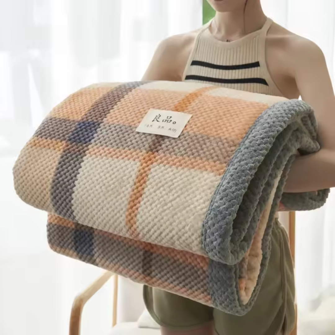 Fleece Plaid Deken met Geruit en Streep Patroon voor Bank en Bed