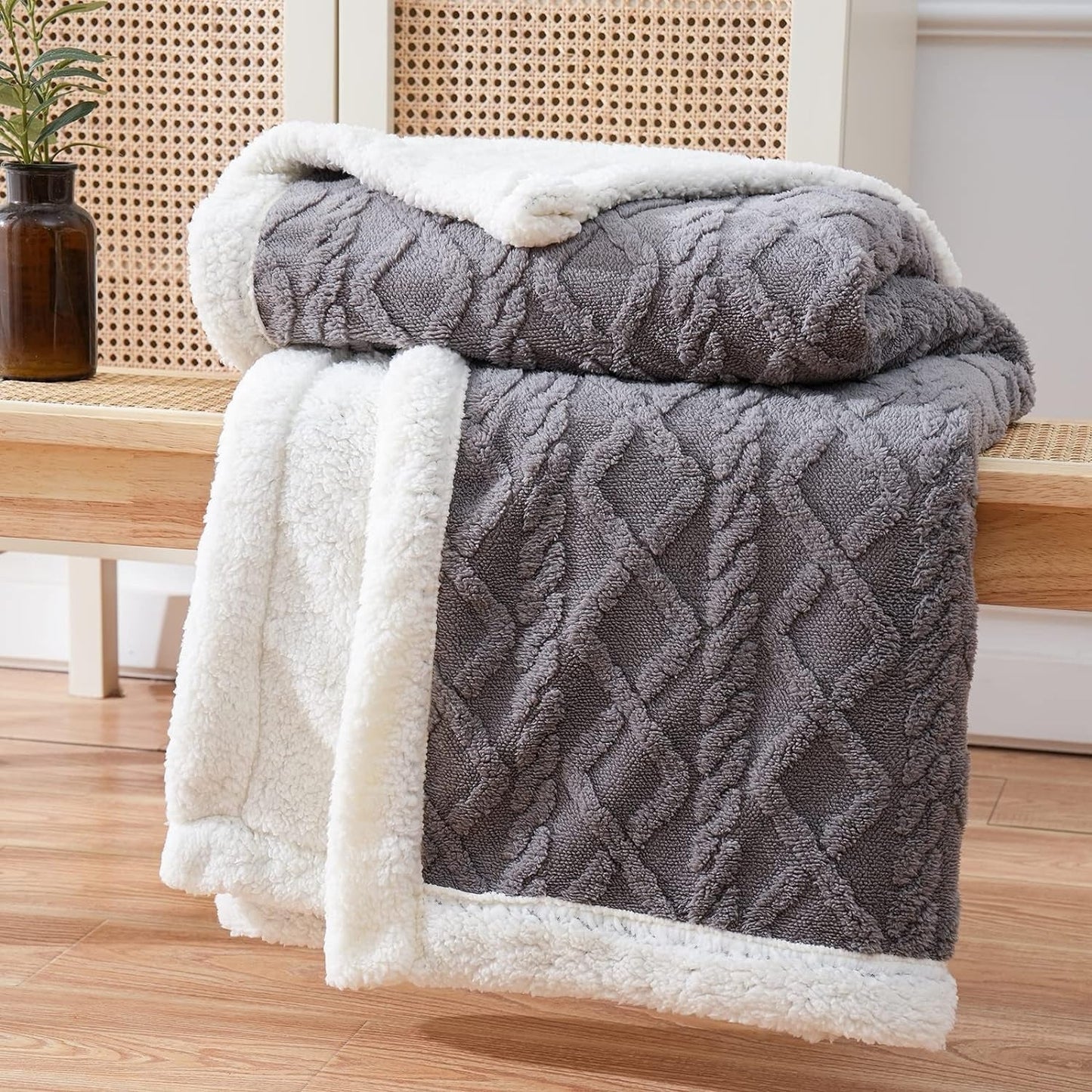 Fleece Plaid met Sherpa Voering en Ruitpatroon voor Sofa en Bed