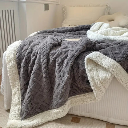 Fleece Plaid met Sherpa Voering en Ruitpatroon voor Sofa en Bed