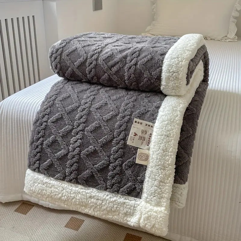 Fleece Plaid met Sherpa Voering en Ruitpatroon voor Sofa en Bed