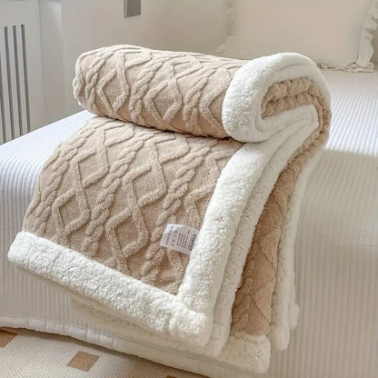 Fleece Plaid met Sherpa Voering en Ruitpatroon voor Sofa en Bed