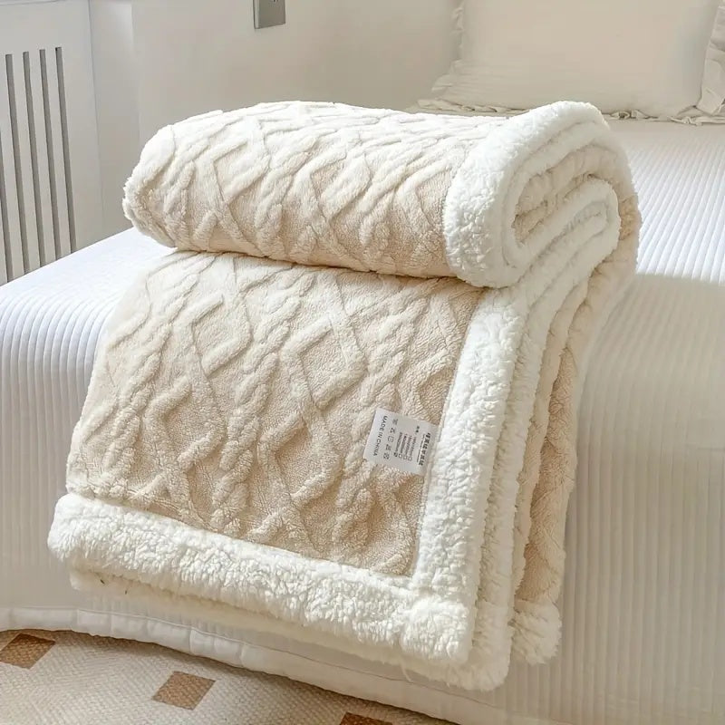 Fleece Plaid met Sherpa Voering en Ruitpatroon voor Sofa en Bed