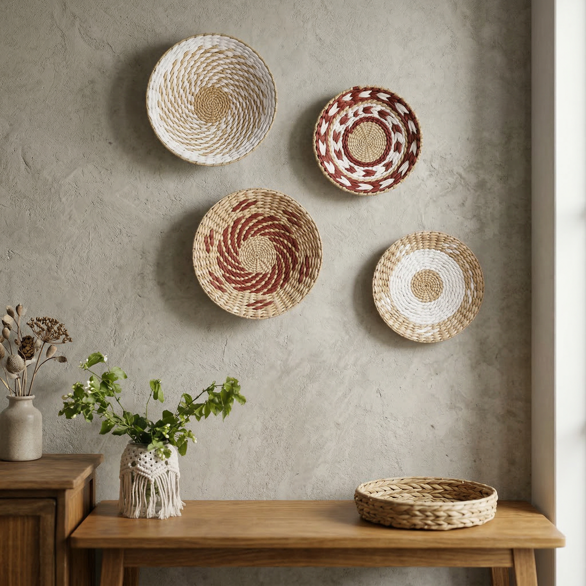 Gevlochten Wandmand Bohemian met Spiraalpatroon en Ophangkoord