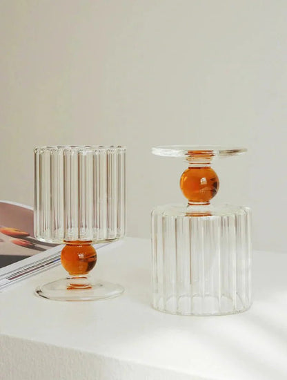 Glazen Voetglas met Geribbeld Design en Gekleurde Bol