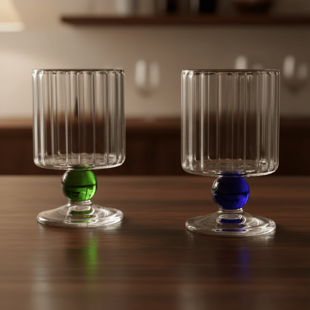 Glazen Voetglas met Geribbeld Design en Gekleurde Bol
