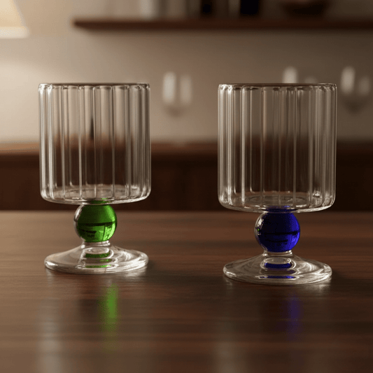 Glazen Voetglas met Geribbeld Design en Gekleurde Bol