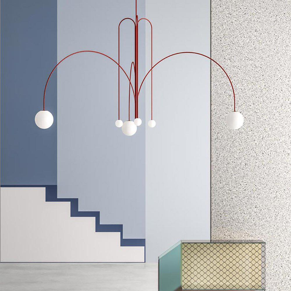 Hanglamp Art Deco met Boogvormige Armen en Glazen Bollen