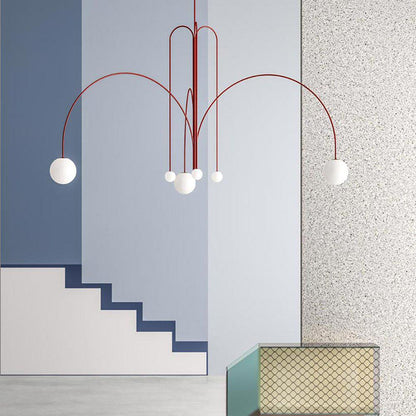 Hanglamp Art Deco met Boogvormige Armen en Glazen Bollen
