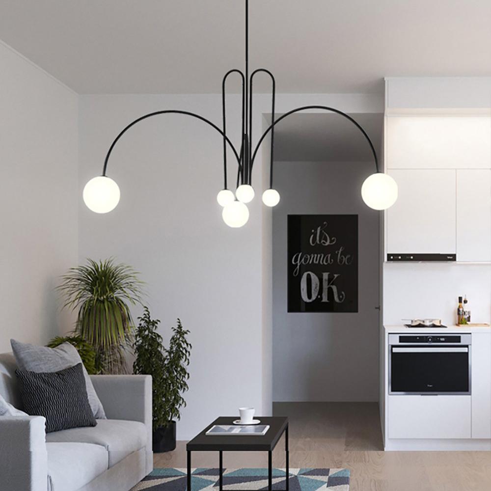 Hanglamp Art Deco met Boogvormige Armen en Glazen Bollen