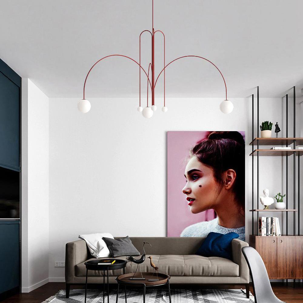 Hanglamp Art Deco met Boogvormige Armen en Glazen Bollen