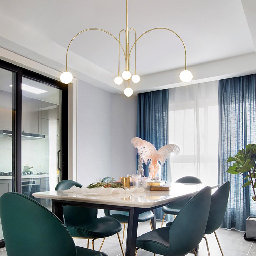 Hanglamp Art Deco met Boogvormige Armen en Glazen Bollen