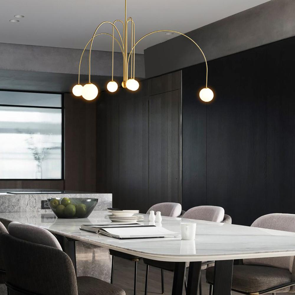 Hanglamp Art Deco met Boogvormige Armen en Glazen Bollen