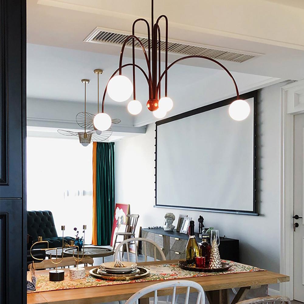 Hanglamp Art Deco met Boogvormige Armen en Glazen Bollen