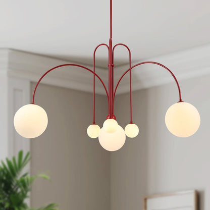 Hanglamp Art Deco met Boogvormige Armen en Glazen Bollen