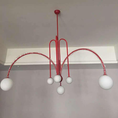Hanglamp Art Deco met Boogvormige Armen en Glazen Bollen