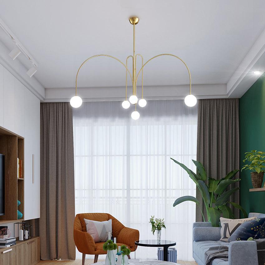 Hanglamp Art Deco met Boogvormige Armen en Glazen Bollen