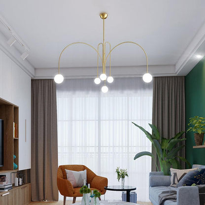 Hanglamp Art Deco met Boogvormige Armen en Glazen Bollen