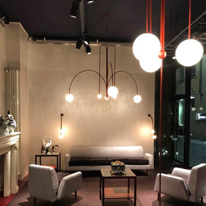 Hanglamp Art Deco met Boogvormige Armen en Glazen Bollen