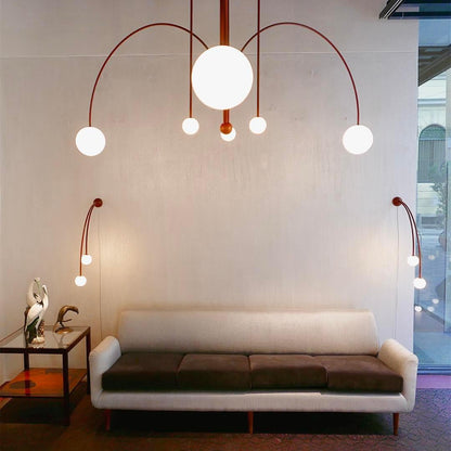 Hanglamp Art Deco met Boogvormige Armen en Glazen Bollen