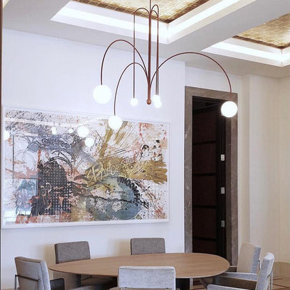 Hanglamp Art Deco met Boogvormige Armen en Glazen Bollen
