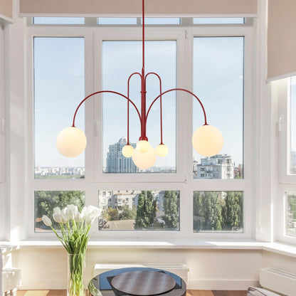 Hanglamp Art Deco met Boogvormige Armen en Glazen Bollen