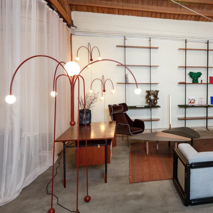 Hanglamp Art Deco met Boogvormige Armen en Glazen Bollen