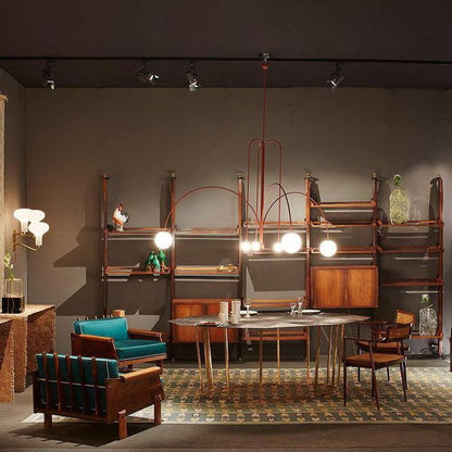 Hanglamp Art Deco met Boogvormige Armen en Glazen Bollen