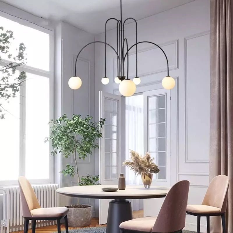 Hanglamp Art Deco met Boogvormige Armen en Glazen Bollen ##POS:37##