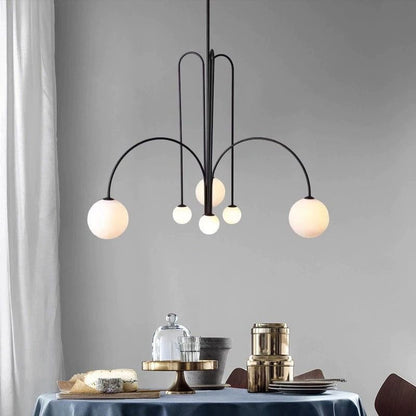 Hanglamp Art Deco met Boogvormige Armen en Glazen Bollen