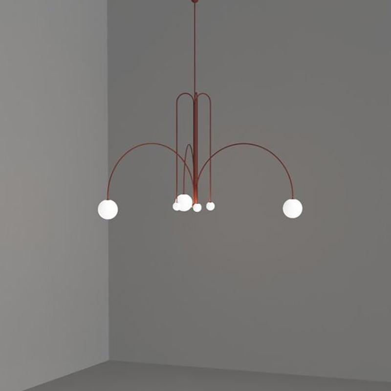 Hanglamp Art Deco met Boogvormige Armen en Glazen Bollen