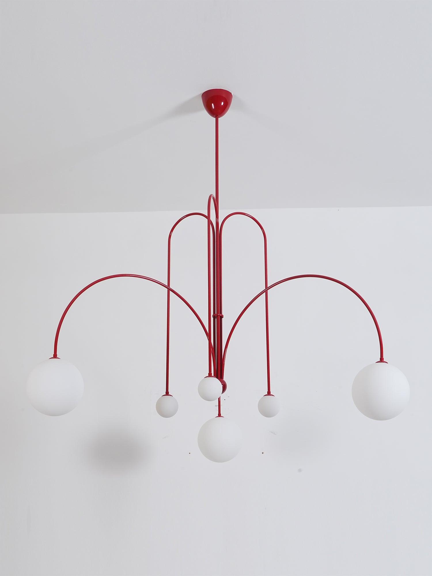 Hanglamp Art Deco met Boogvormige Armen en Glazen Bollen