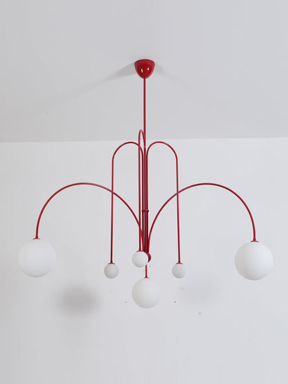Hanglamp Art Deco met Boogvormige Armen en Glazen Bollen