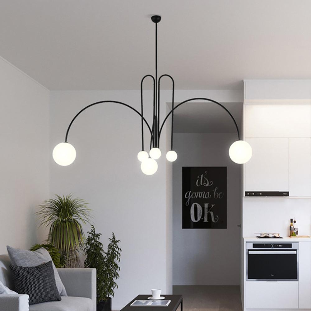 Hanglamp Art Deco met Boogvormige Armen en Glazen Bollen