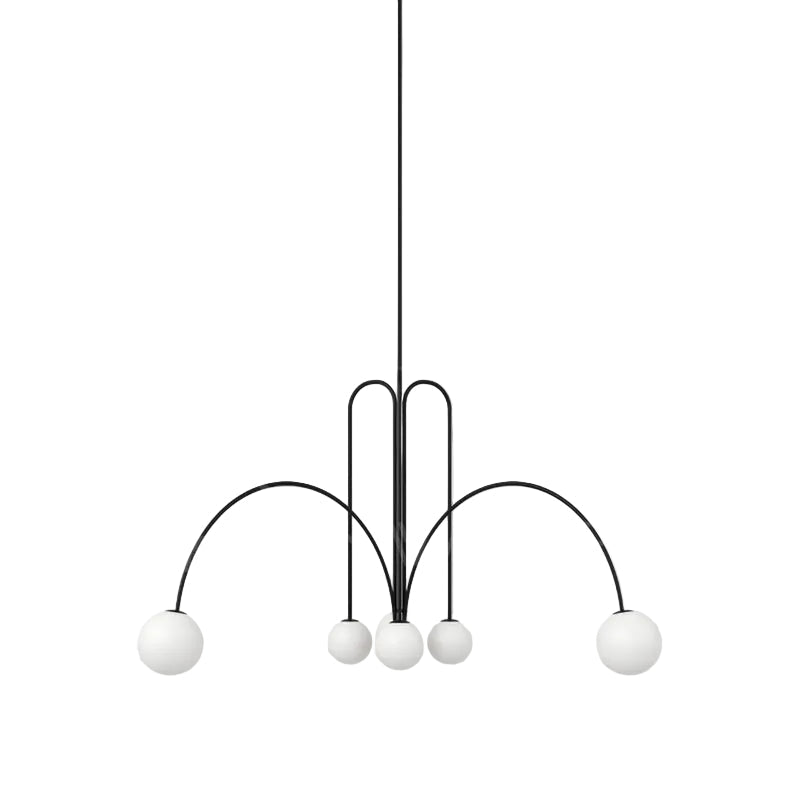Hanglamp Art Deco met Boogvormige Armen en Glazen Bollen