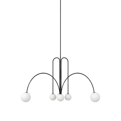 Hanglamp Art Deco met Boogvormige Armen en Glazen Bollen