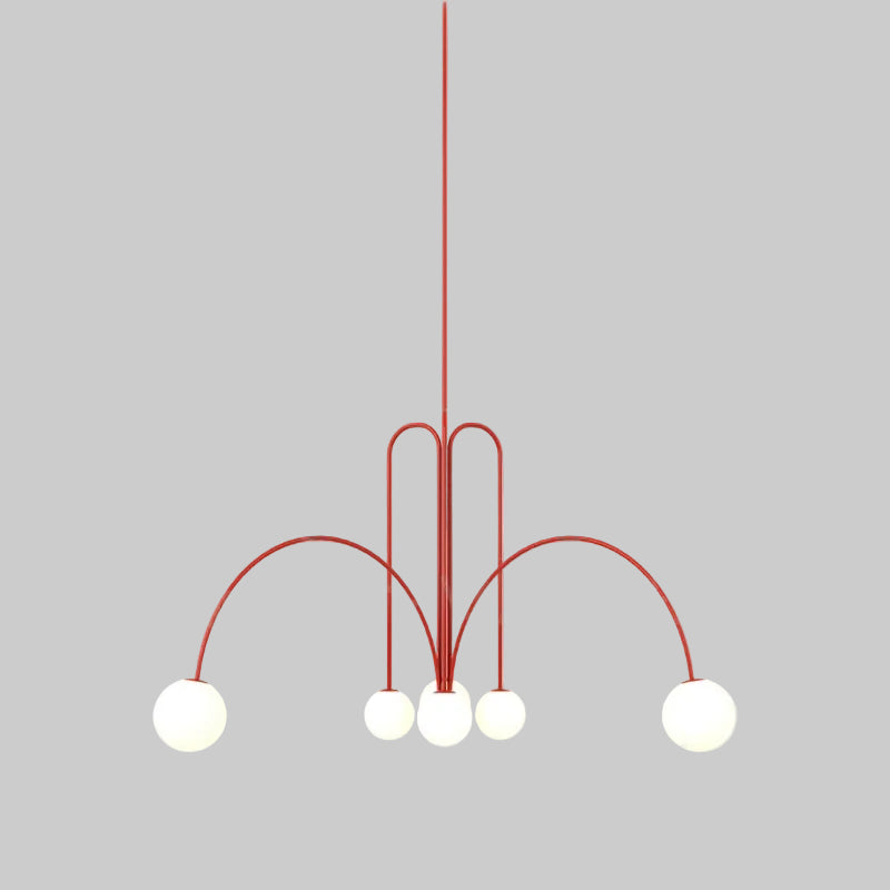 Hanglamp Art Deco met Boogvormige Armen en Glazen Bollen