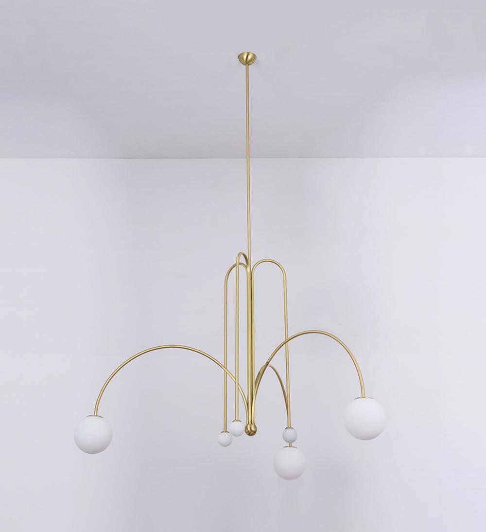 Hanglamp Art Deco met Boogvormige Armen en Glazen Bollen