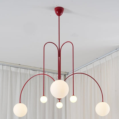 Hanglamp Art Deco met Boogvormige Armen en Glazen Bollen