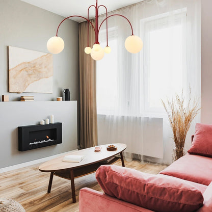 Hanglamp Art Deco met Boogvormige Armen en Glazen Bollen