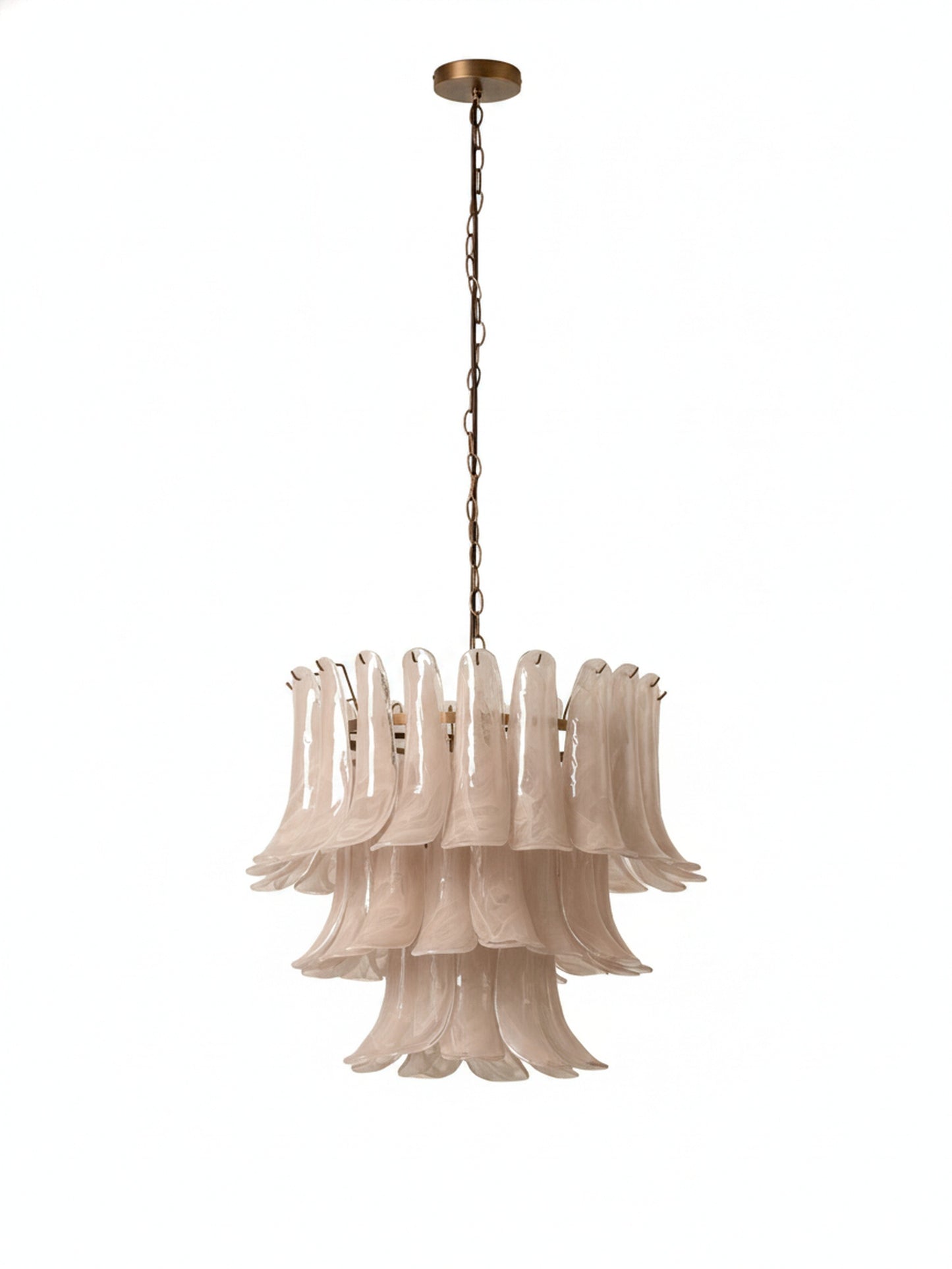 Hanglamp Art Deco met Gelaagde Glazen Bladeren en Messing Ketting