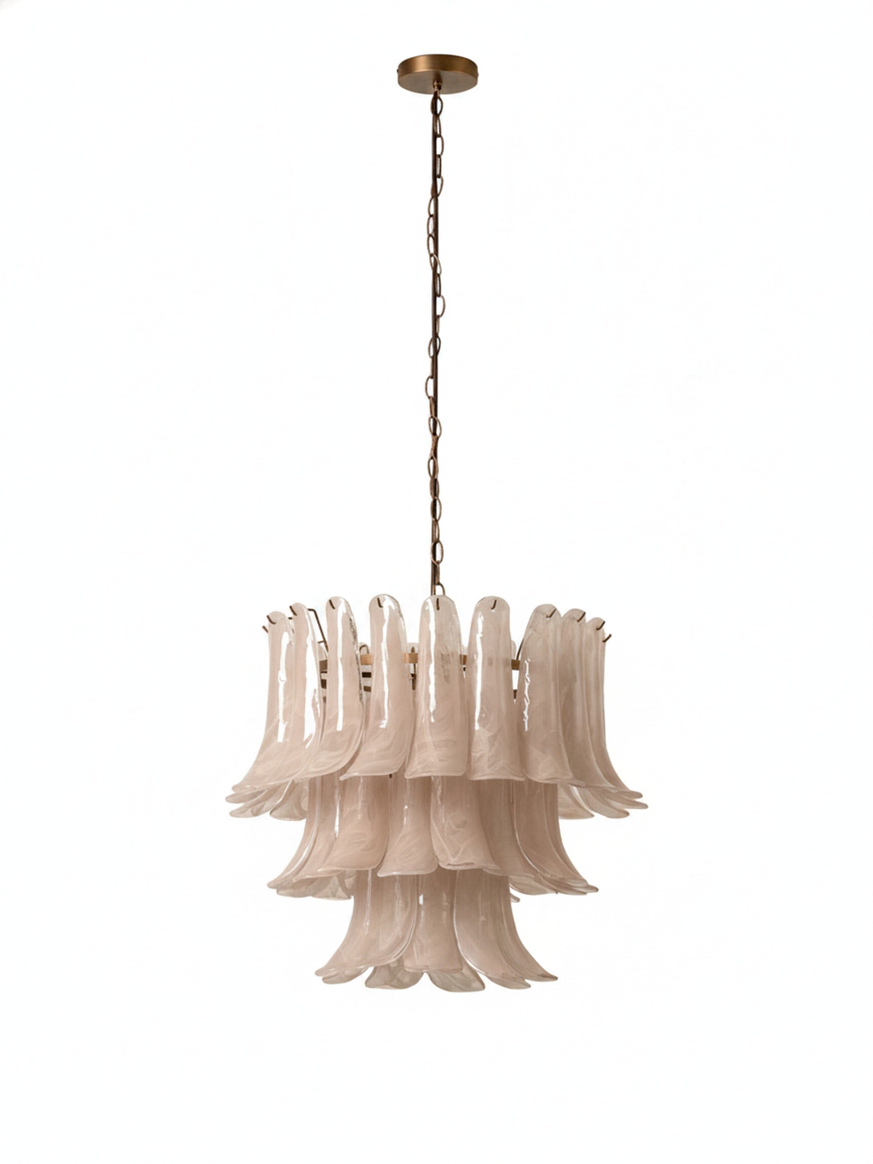 Hanglamp Art Deco met Gelaagde Glazen Bladeren en Messing Ketting