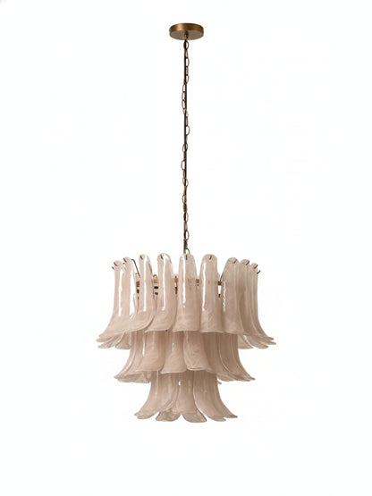 Hanglamp Art Deco met Gelaagde Glazen Bladeren en Messing Ketting